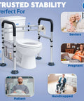 Premium Toilet Safety Rails For Aging Adults And Rehab Users Offers No Sweat Setup With Traction Handholds and Beefy Steel Tubing.