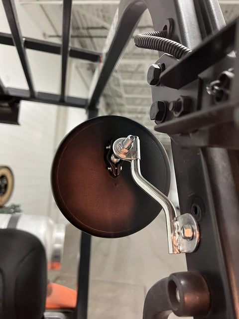 Badass Universal Six Inch Round Forklift Mirror With Extension Arm Hardware Included For Seamless Rear Side View Setup And Quick Install For Any Heavy Duty Yard Or Warehouse Operation