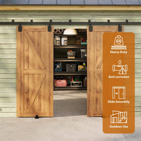 Exterior Sliding Barn Door Hardware Kit Box Rail Track Set For Outdoor Use Heavy Duty 450 Pound Capacity Wall Mount Kit