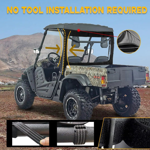 Soft Rear Windshield For UTV 500 700 With Zipper Back Window Open Close Replacement for Hisun Massimo Axis shown on UTV