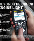 All System OBD2 Scanner For Cars And Trucks Bluetooth Diagnostic Tool For Engine ABS SRS And Transmission Full Vehicle Diagnostics Reads And Clears Codes Real Time Data Works With America Top Car Repair App in use