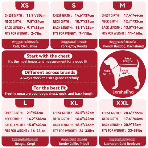 Size guide for Cozy As Heck 2 Pack Dog Sweaters For Medium Breeds, Size L, Red And Green, Pawfect Winter Pullovers.