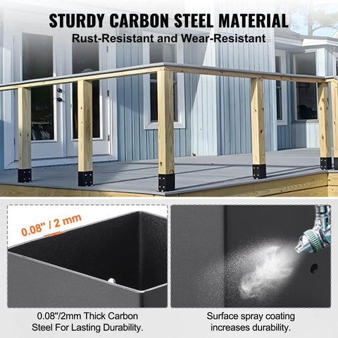 Sturdy carbon steel material in matte black, showcasing Hella Durable Heavy Duty Post Brackets 4 Pack for deck railing support.