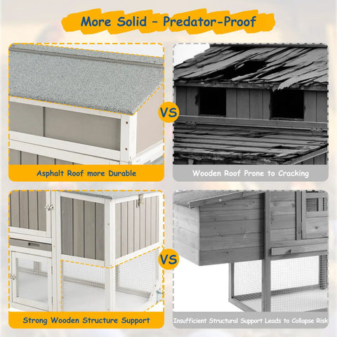 Comparison between asphalt roof and wooden roof for Wooden Chicken Coop On Wheels For Easy Backyard Mobility Large Outdoor Hen House With Waterproof Roof Nesting Box Easy Clean Tray And Spacious Poultry Tractor For Healthier Happier Flock