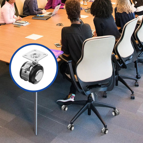 Office Chair Caster Wheel Zinc Alloy Swivel Wheel with Brake, 4pcs used on a meeting room chair, highlighting the locking feature.