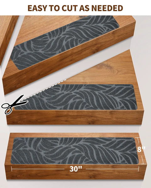 Peel And Stick Non Slip Stair Treads 8x30 Inches 15 Pack For Wooden Steps With Measuring Tool Easy Install Dark Grey Anti Slip Stair Carpet Runner Self Adhesive Grip
