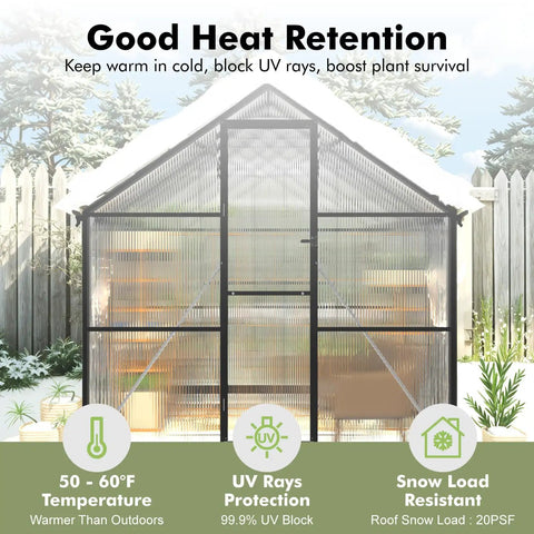 6x4 Ft Small Greenhouse With Aluminum Frame And Polycarbonate Panels For Outdoors, Weatherproof Garden Grow Shelter With Thermometer, Easy Assembly, Protects Vegetables Or Plants In Any Season