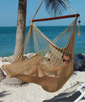 Ultra Comfy 48 Inch Polyester Hammock Chair With Built In Footrest, Spacious Ergonomic Swing Seat, Weather Resistant Outdoor Hanging Chair In Tan