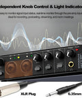 Two Channel USB Audio Interface For PC Mac And Laptop, 24Bit 192kHz Recording with XLR and 6.35mm plugs and control knobs visible