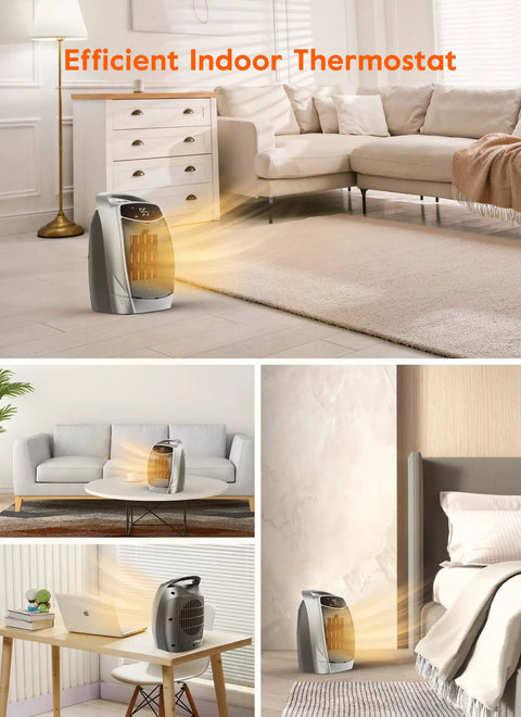 Portable 1500W Space Heater For Desk And Room With 4 Modes And Timer in living room and bedroom setups