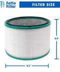 H13 True HEPA 360 Degree Glass Filter For HP01 HP02 DP01 DP02 Desk Air Purifier shown with dimensions 8.3" x 5.9"