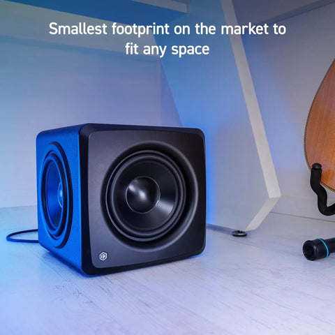 Compact Studio Subwoofer With ARC X Auto Calibration And 25 Hz Deep Bass, 6.5 Inch Driver, Dual Passive Radiators on desktop