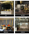 Peel And Stick 4 Inch Beveled Mirror Glass Tiles Silver Crystal Mosaic in RV, wet bar, bedroom, and cabinet settings.