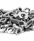 Close-up of metal bolts, nuts, and washers from the 4650 Piece Bolt Nut Washer Kit With Grade 8 USS SAE And 8.8 Metric Fasteners Coarse And Fine Threads Nylon Locknuts 4 Drawer Cabinet For Easy Garage Or Shop Organization