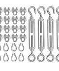 Heavy Duty Cable Railing Kit With 4 M6 Hook And Eye Turnbuckles, 8 M3 Stainless Thimbles, 16 M3 Wire Rope Clip Clamps displayed