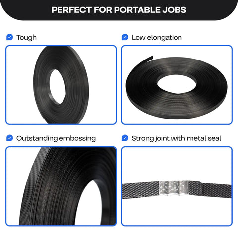 Black 1/2 Inch Polypropylene Strapping Roll With Slick Embossed Texture 200 Feet Heavy Duty Plastic Shipping Banding 300 Pound Break Strength Hand Grade Packing Strap A No Sweat Heavy Hitter For Smooth Cargo Securing