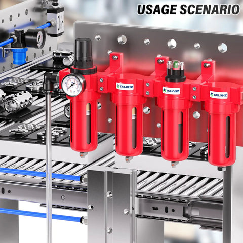 Half Inch NPT Air Drying System With Four Stage Filtration Desiccant Dryer And Regulator For Pneumatic Lines in workshop setup