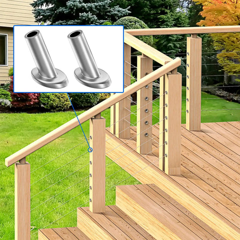 40 Pack Angle Beveled Protector Sleeves For Stair Cable Railing 25 30 35 Degree 1 Eighth To 3 Sixteenth Inch Fit installed outdoor railing