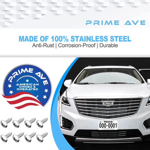 Stainless Steel License Plate Screws Kit For Front And Rear No Rust Easy Install Rattle Proof Fasteners with car and badge view