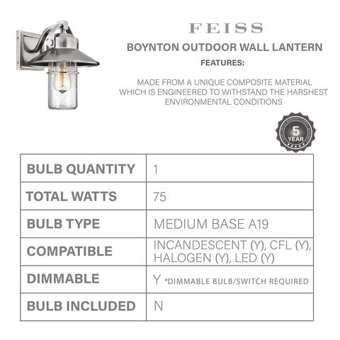Boynton Outdoor Wall Light With Transitional Stone Finish, The Go-To Porch Lantern For Modern Exteriors shown with specifications