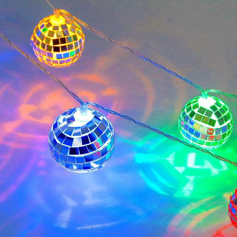 50 LED Disco Ball Mirror String Lights Multicolor Party Decor For Indoor And Outdoor Use with vivid glow on surfaces