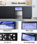 High Capacity Ice Maker Machine For Restaurant And Home That Delivers 110 Lbs Per Day, Sliding door, blue light, AC fans