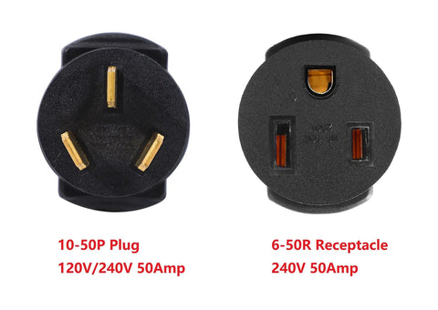 NEMA 10-50P To 6-50R Power Cord Adapter For 240V 50 Amp Welders And EV Chargers, 3 Prong Male Plug To 3 Prong Female Receptacle