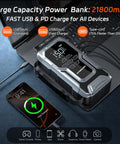 6000A Jump Starter With Air Compressor And 150 PSI Tire Inflator charging laptop and phone, showing USB outputs and power display.
