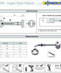 Technical diagram of Angled Slipfix Railbolt Handrail To Newel Post Connector for Upper Connection Model 13960, specifications included.
