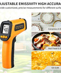 Non Contact Infrared Thermometer Gun With Laser Pointer And Backlit LCD Fast Half Second Readings From Minus 58 To 752 Degrees Fahrenheit Built For Cooking HVAC And Auto DIY Boss Level Quick Readouts, adjustable emissivity display