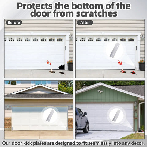 Garage Door Mouse Guard Side Seal Kit 2 Pack For Residential And Commercial Doors Keeps Rats Mice Snakes And Leaves Out Moisture Proof Weather Resistant No Fuss Install With Screws installed on garage doors before and after with visual protection highlight