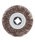 Two Pack Aluminum Oxide Flap Sanding Wheel Drum Burnishing Brush Kit For Metal And Wood, 4.5 Inch Diameter And 4 Inch Width, Three Quarter Inch Four Key Arbor, 60 Grit, Rust Removal, Weld Burrs, Grinding, Grinds Like A Boss front view