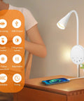 Total Game Changer Led Wall Mount Reading Lamp With Touch Panel And Five Dimmer Settings For Peak Cozy Vibes Includes Usb Charge Port Smart Night Timer And Flexible Gooseneck Design In Clean White, mounted beside phone and chair.