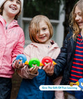 Children holding Kid Friendly 8 Foot Tape Measure With Blue Bird Design STEM Educational Tool featuring level and protractor.