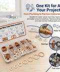 Get Solid 200 Pcs Copper Crush Metric Washer Assortment Kit Sizes M5 To M14 For Car Engine Repair And Motorcycle Maintenance Heat Proof Seals That Handle Vibration Like A Boss No Flex Rust Proof Gold Shine Builds Secure Holds. Copper sealing washers in a 200-piece storage case for water valves, bearings, and fuel lines