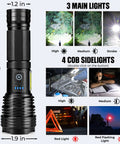 Rechargeable LED Flashlight 2 Pack Ultra Bright 99,000 Lumens Handheld Waterproof Flashlights with lighting modes and dimensions.
