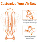 Diagram showing Industrial 24-Inch High Velocity Drum Fan with adjustable airflow and knob instructions.