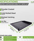Heavy Duty Cantilever Server Shelf With Open Vented Safety Rail For Standard 19 Inch Network Rack Mount 1U Front Access Tray Bracket Holder In Sleek Black Finish, 17.63x13.88 inch.