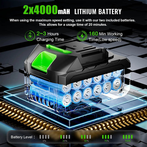 Close-up of 2x4000mAh lithium battery for Cordless Leaf Blower With Dual 4.0Ah Batteries And Charger, 6 Speed Modes