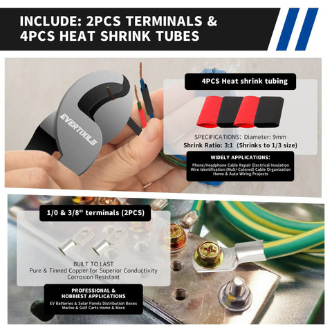 Rock Solid Heavy Duty Cable Cutter For Thick Battery Copper And Aluminum Wires With Ergonomic Comfort Grip, cutting wires with attached heat shrink tubing.