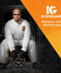 Man wearing Nemesis V30 Safety Glasses With Smoke Anti Fog Lenses, Camo Frame in a work environment, KleenGuard branding.