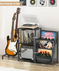 Bikoney Multi-Functional Record Player Stand And Guitar Rack For Acoustic Electric Bass With Amp Shelf, 49x29x12 inches size.