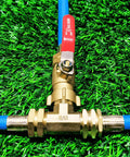 Beefy Brass Hose Tee Fitting Three Quarter Inch GHT Female To Male To Male Three Way Swivel Connector For Yard Watering Rust Resistant Leak Free Outdoor Hose Adapter Heavy Duty And Easy To Attach, 3/4" brass hose tee on blue hose