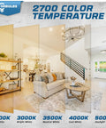 Interior lighting comparison showing 2700K to 5000K color temperatures with Dope 12 Pack T6 Tubular Incandescent Bulbs 25W Dimmable