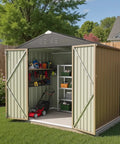 Metal Outdoor Patio Storage Shed 8 By 6 Ft With Lockable Doors For Bikes, Pool Gear, Backyard And Garden Storage, No Fuss Assembly