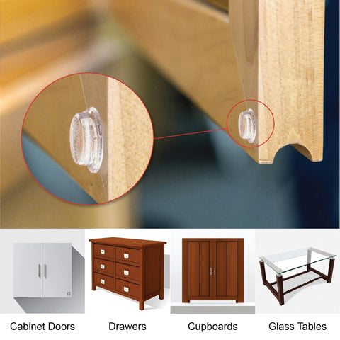 Close-up of 200 Pack Cabinet Door Bumpers Clear Adhesive Pads One Half Inch Diameter for drawers, doors, and glass tables