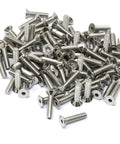 100 Pcs 8-32 Stainless Steel 304 Hex Socket Flat Head Cap Screws Kit in a pile for DIY projects and machinery use