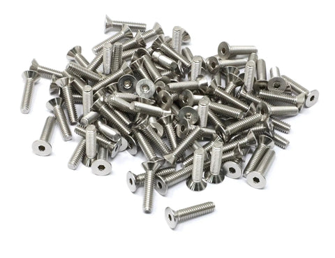 100 Pcs 8-32 Stainless Steel 304 Hex Socket Flat Head Cap Screws Kit in a pile for DIY projects and machinery use