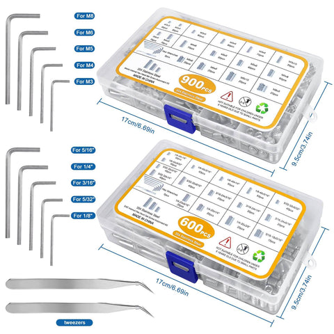 Metric And SAE Set Screw Assortment Kit With 304 Stainless Steel Internal Hex Allen Grub Screws, 32 Sizes, Toolkit View