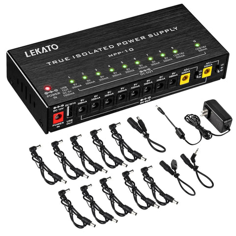 True Isolated Guitar Pedal Power Supply With Ten Outputs Quiet Noise Free Rig Power 9V 12V And 18V DC Options USB Port